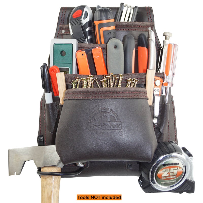 Graintex OS2220 10 Pocket Oil Tanned Leather Nail & Tool Pouch Dark Brown Color for Constructor/Electrician/Plumber - Image 4